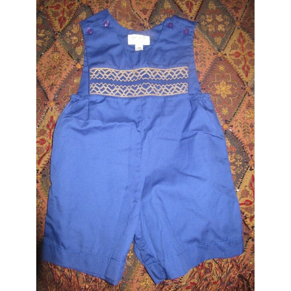 euc Sir John Rosalina royal blue smocked short all Jon Jon baby boy 18 m